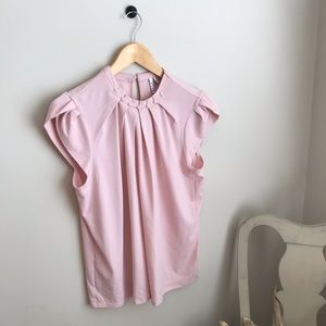 Elle Pearl Neckline Pleated Cap Sleeve Blouse